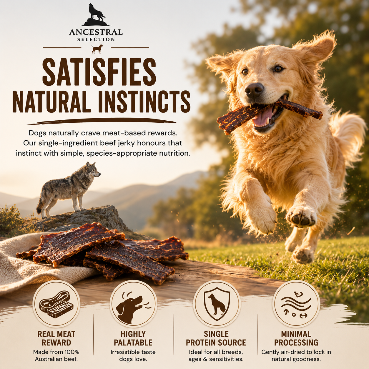 Satisfies natural instincts — dogs naturally crave meat-based rewards