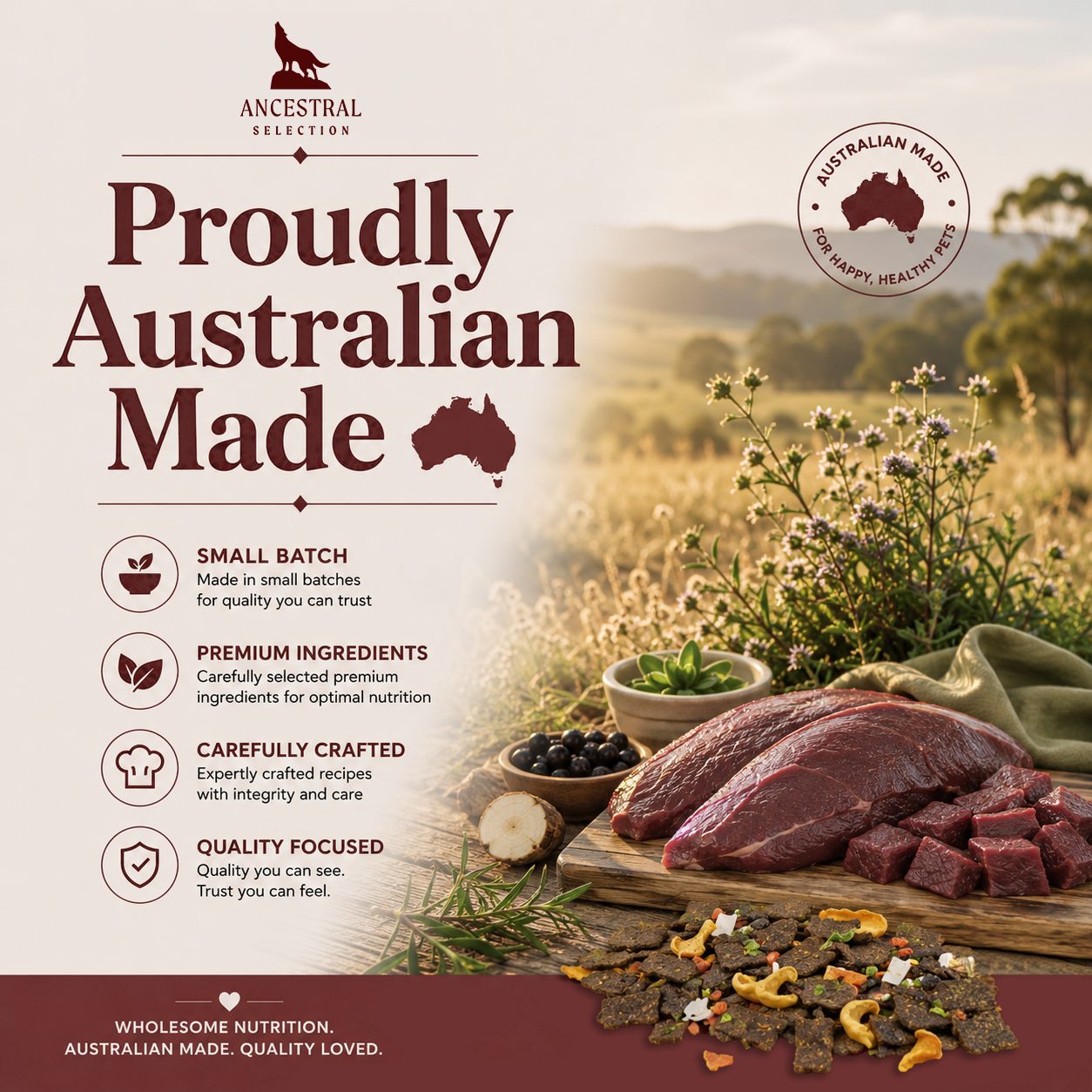 Proudly Australian made kangaroo meat ingredients