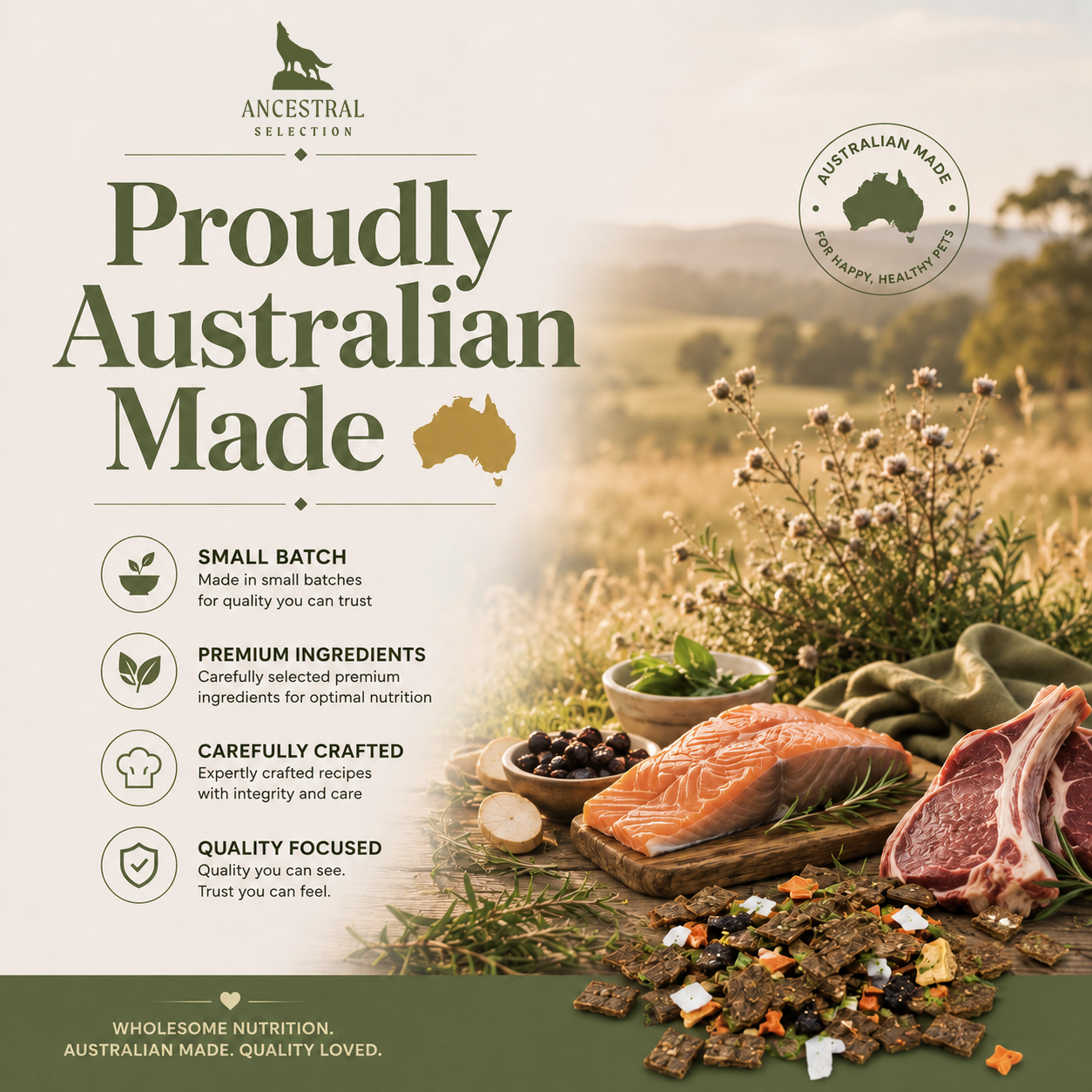 Proudly Australian made lamb and salmon ingredients