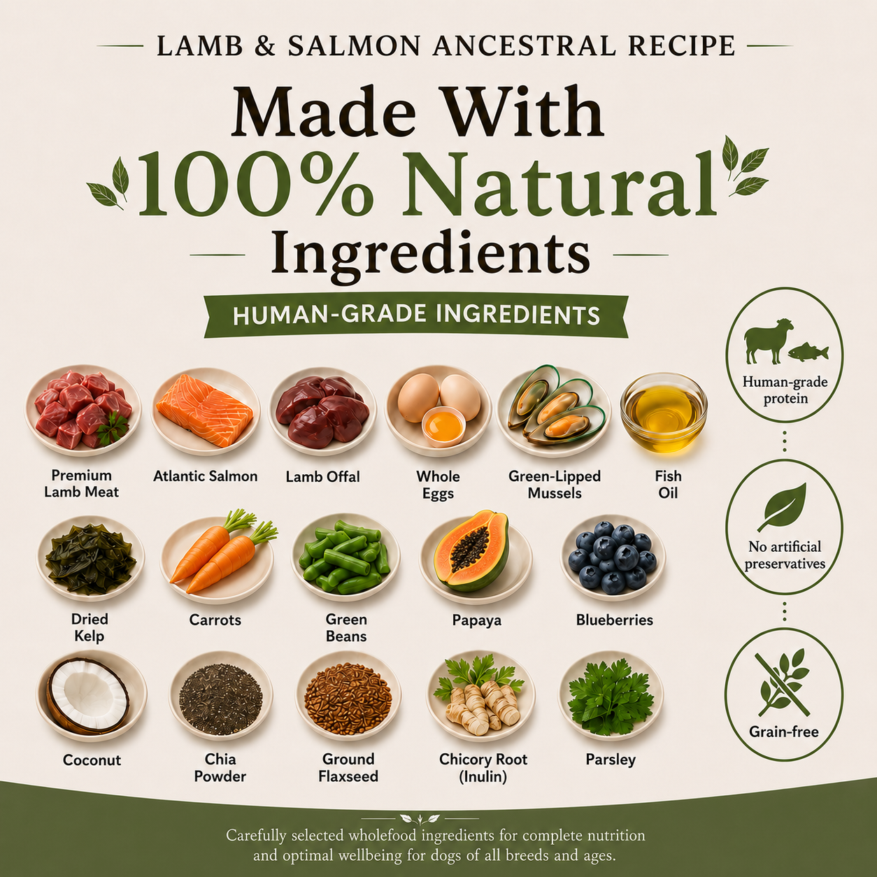 Lamb and Atlantic Salmon Ancestral Recipe 100% natural human-grade ingredients